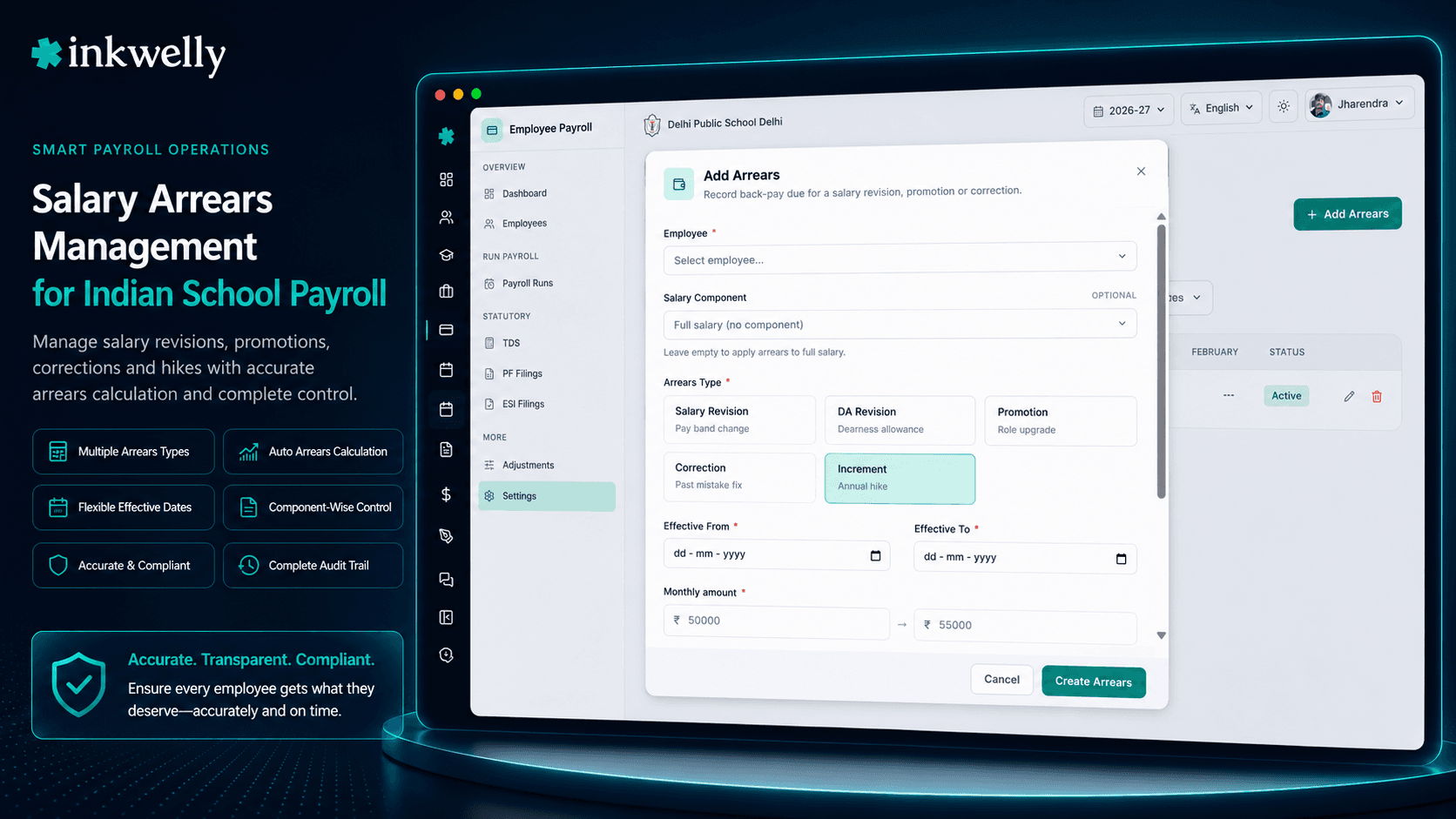 Employee Payroll Salary arrears inkewelly