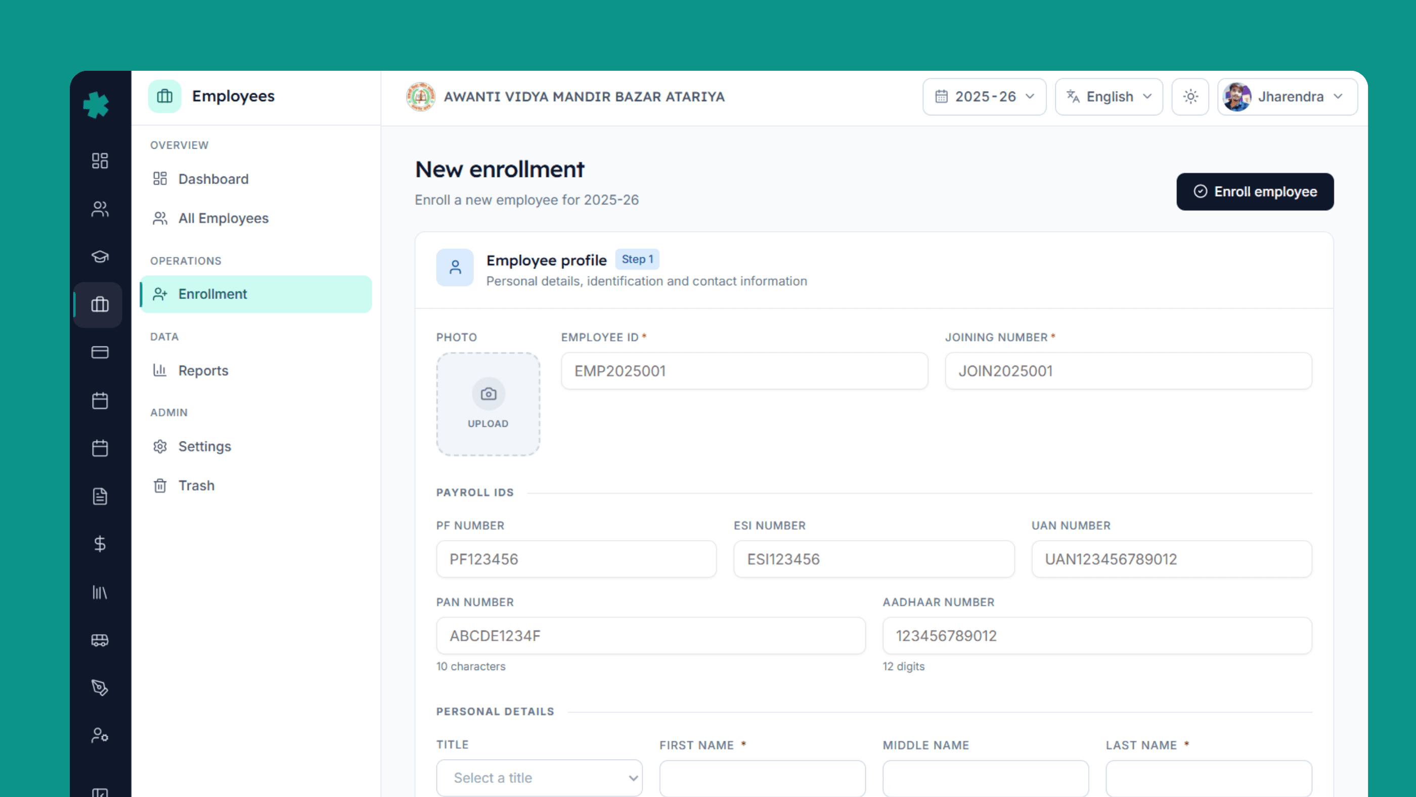 New Staff enrollment inkwelly
