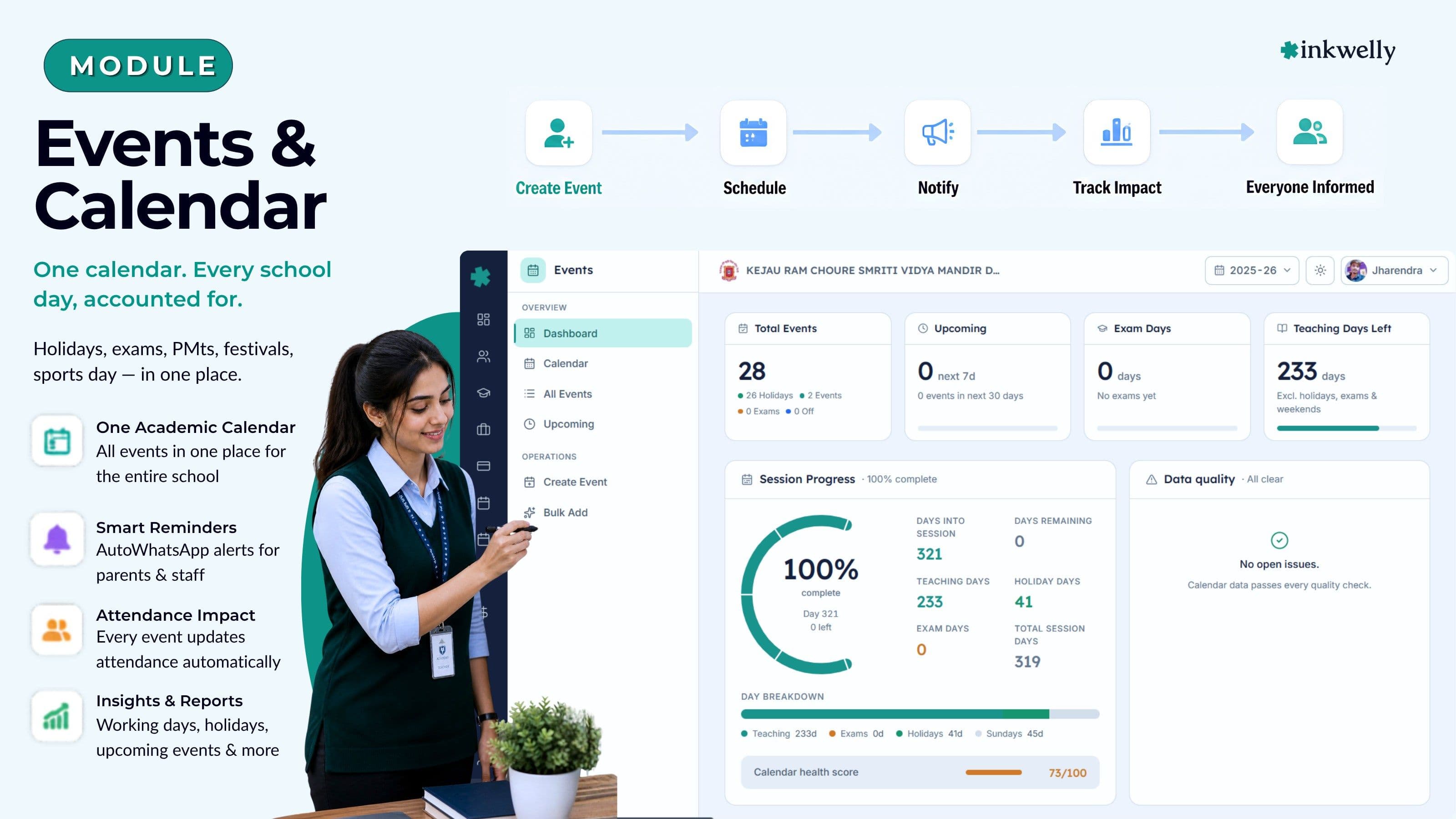 Events & Calendar dashboard for schools