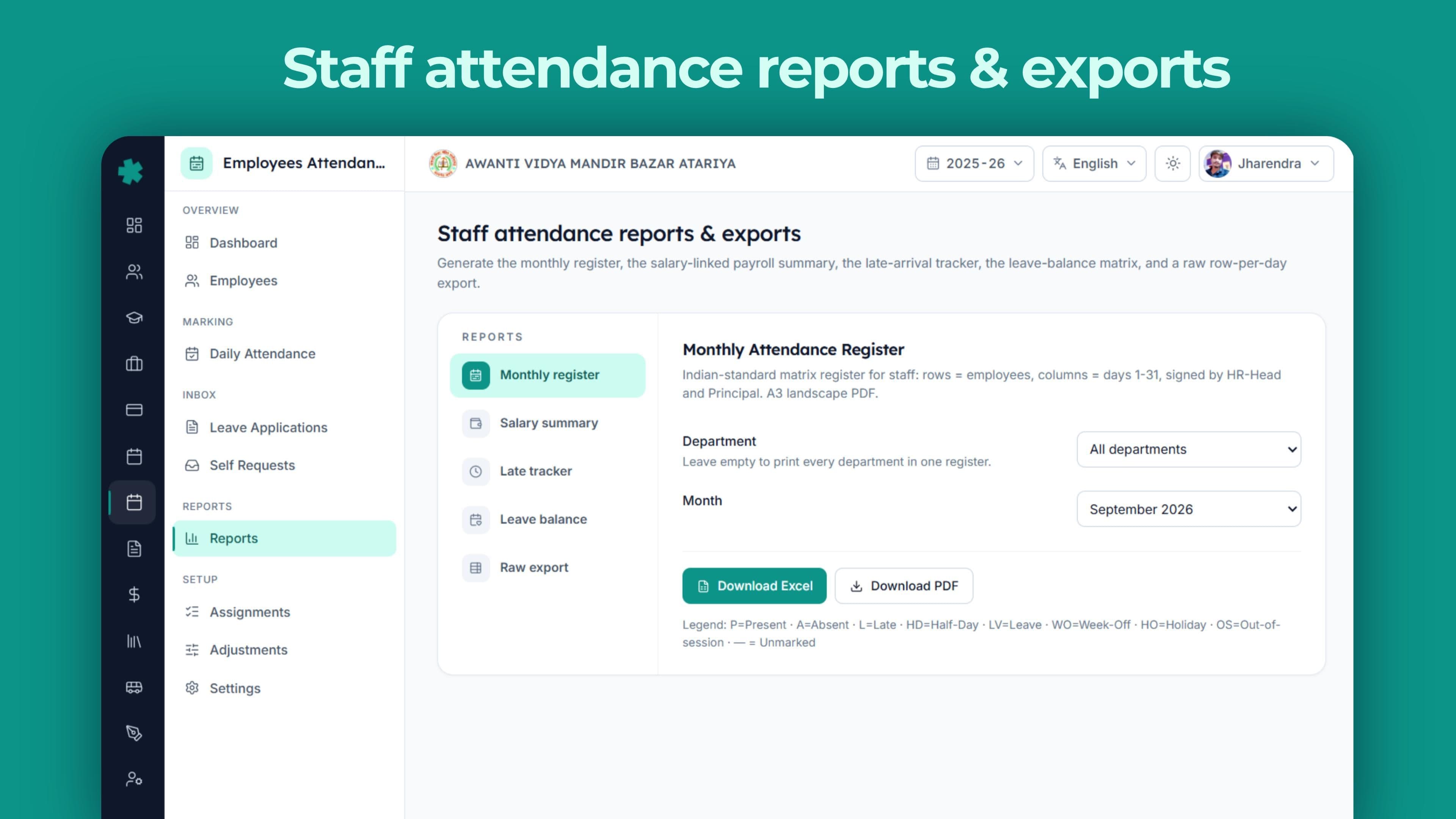 Staff attendance reports & exports