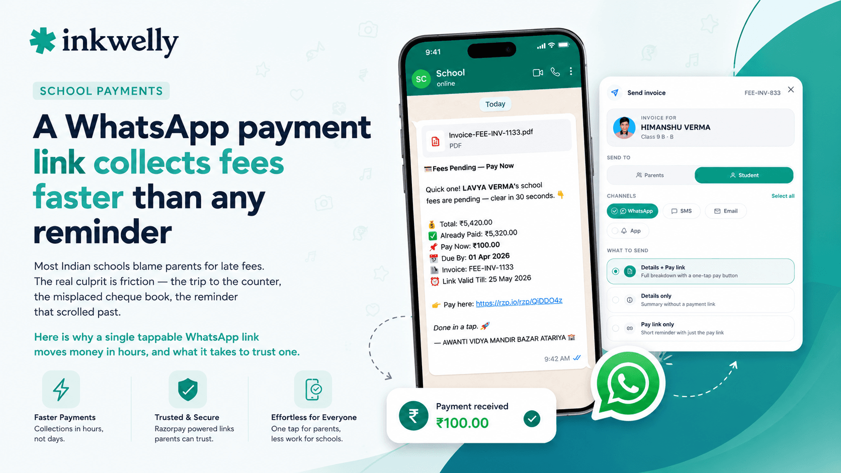 Whatsapp fee payment links faster collection hero image