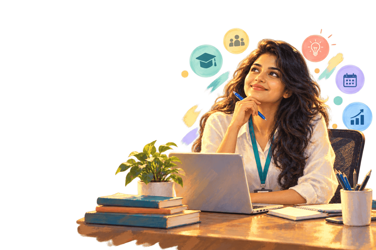 An Inkwelly team member thinking up ideas at her desk