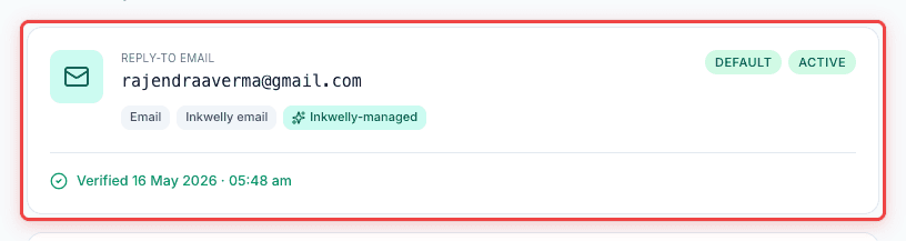 School email SES detail page showing ACTIVE status pill after Inkwelly verifies the SES credentials