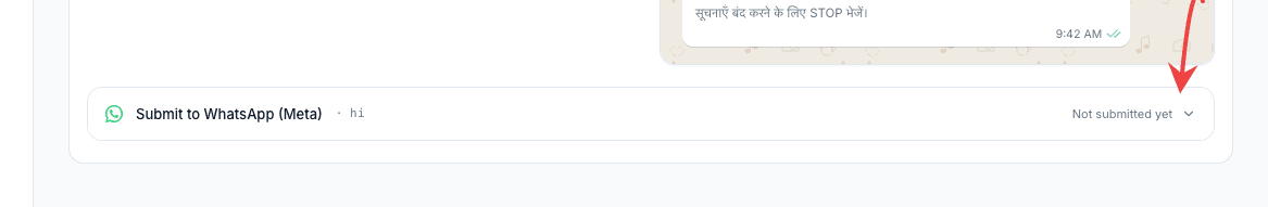 WhatsApp Hindi variant on Inkwelly with the Submit to Meta provider setup card open