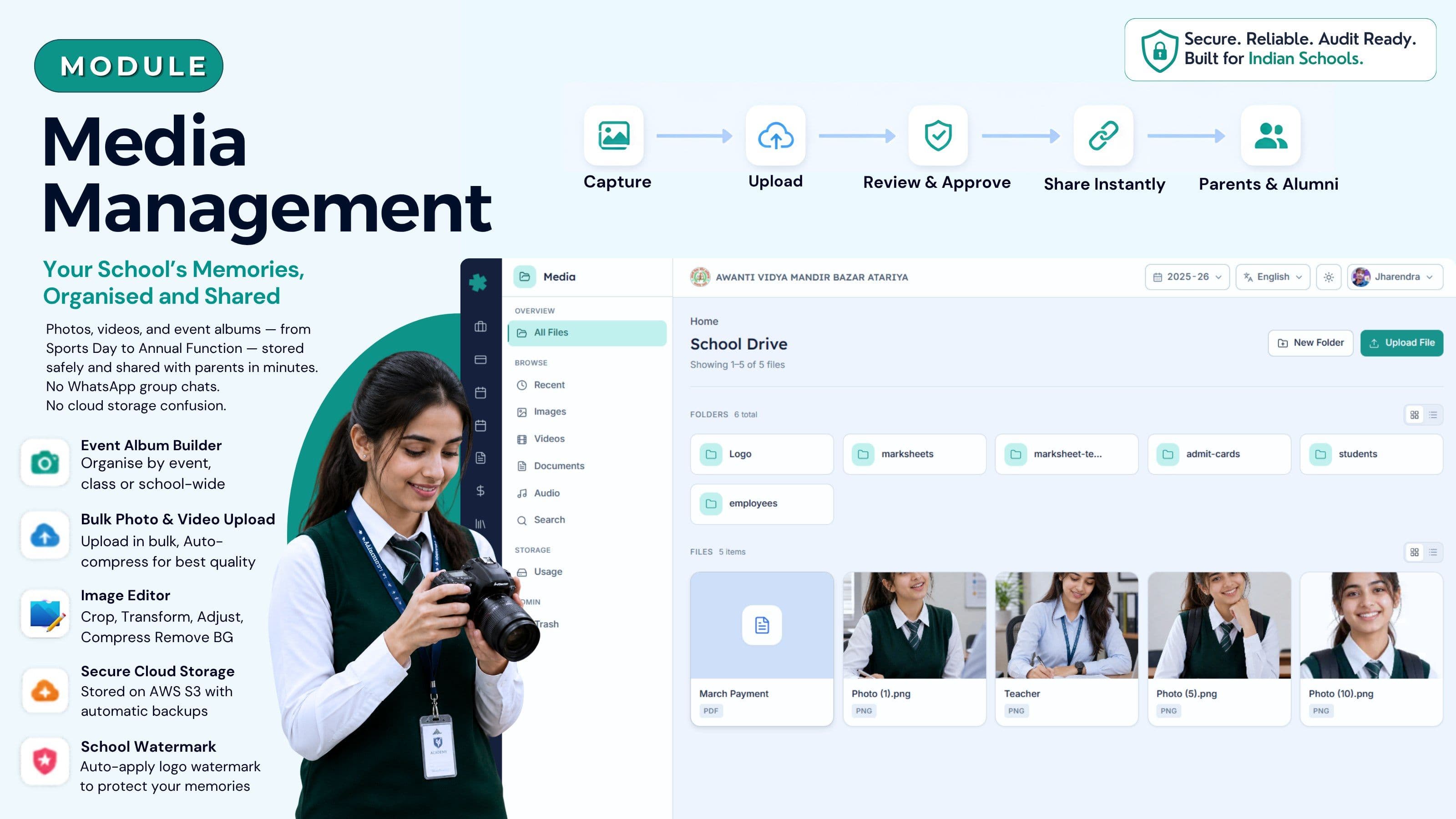 School media management dashboard