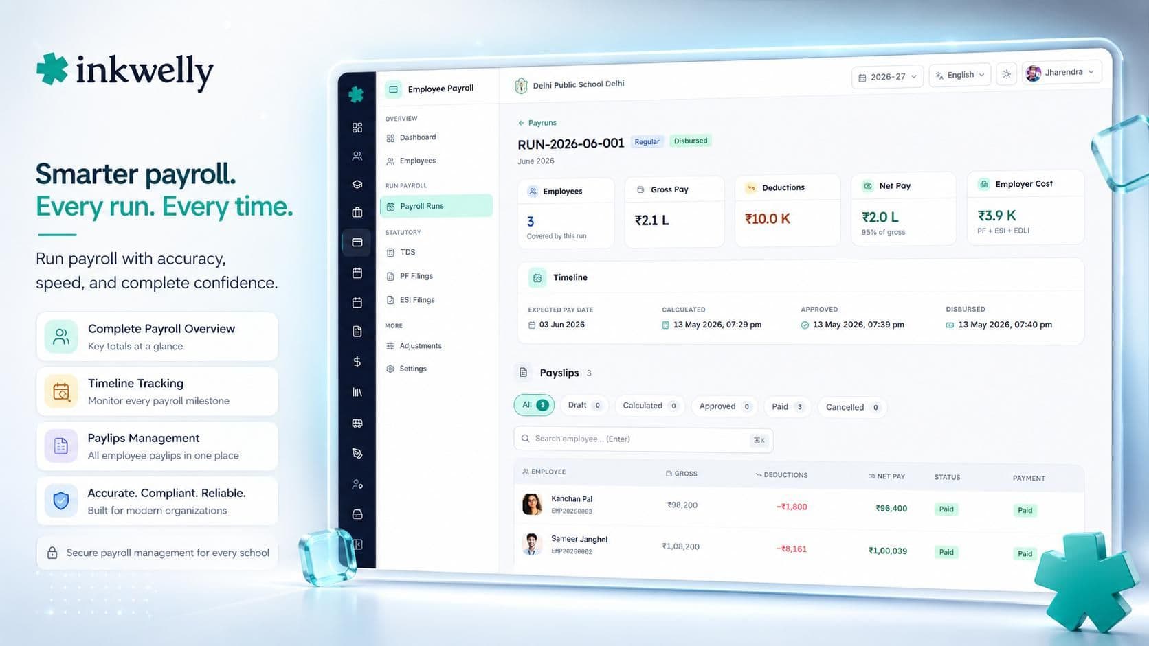 Run pipeline visualisation showing calculation, review, approval and disbursement