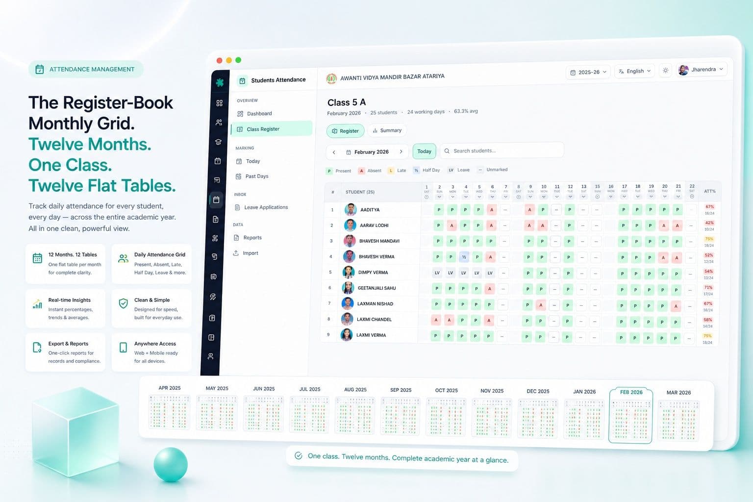 The register book monthly grid