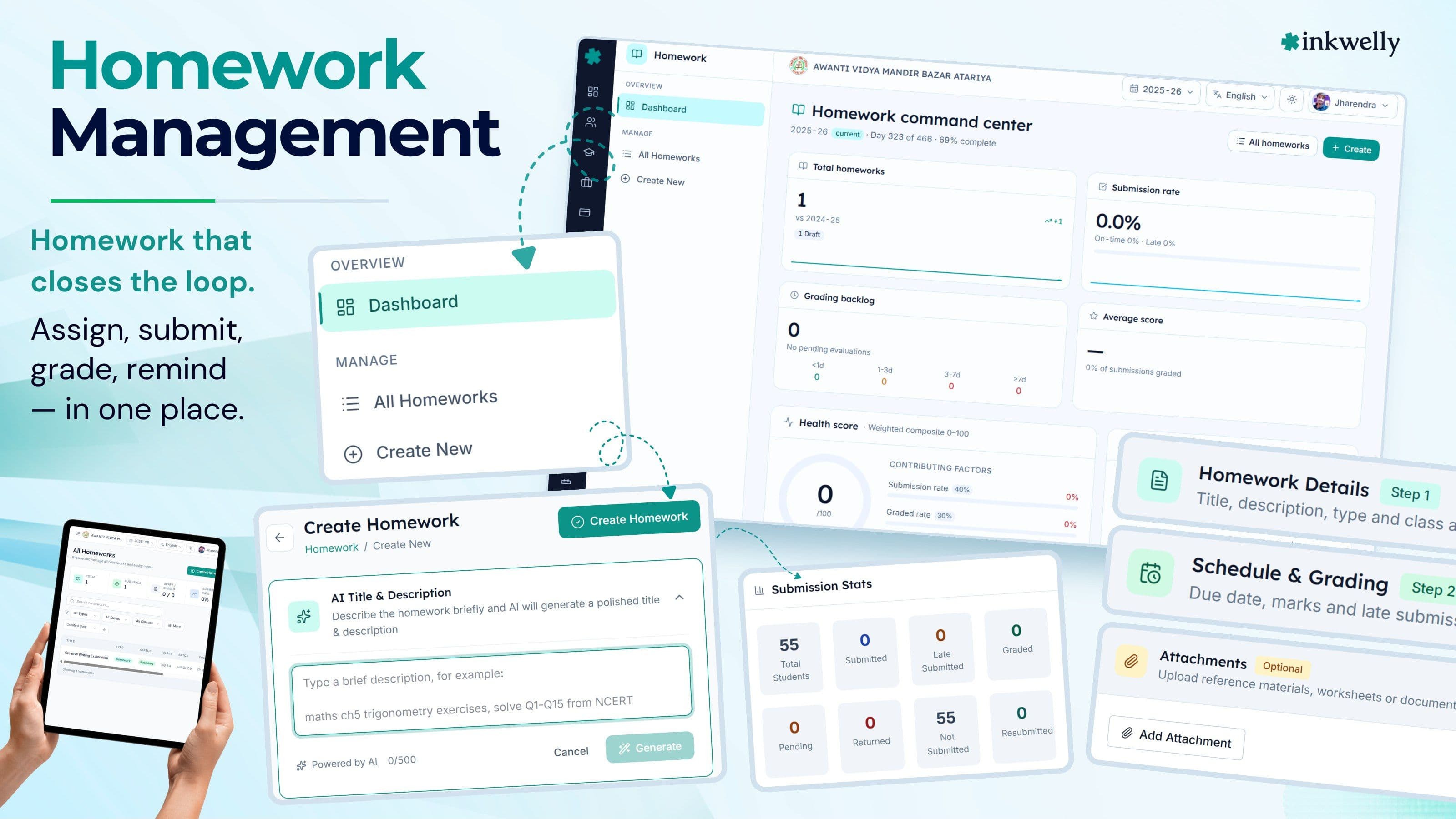 Homework Management inkwelly School ERP