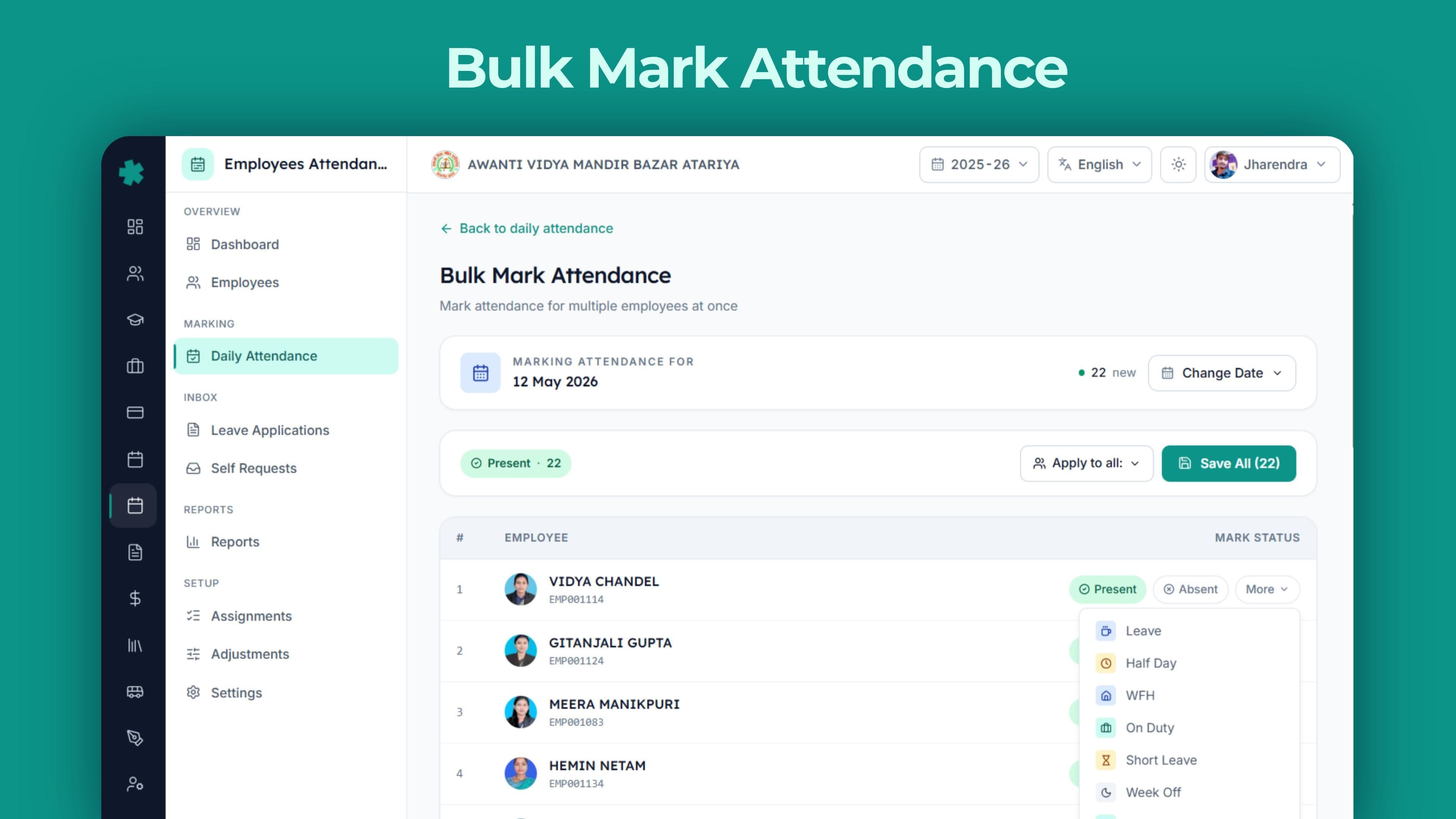 Mark attendance for multiple employees at once